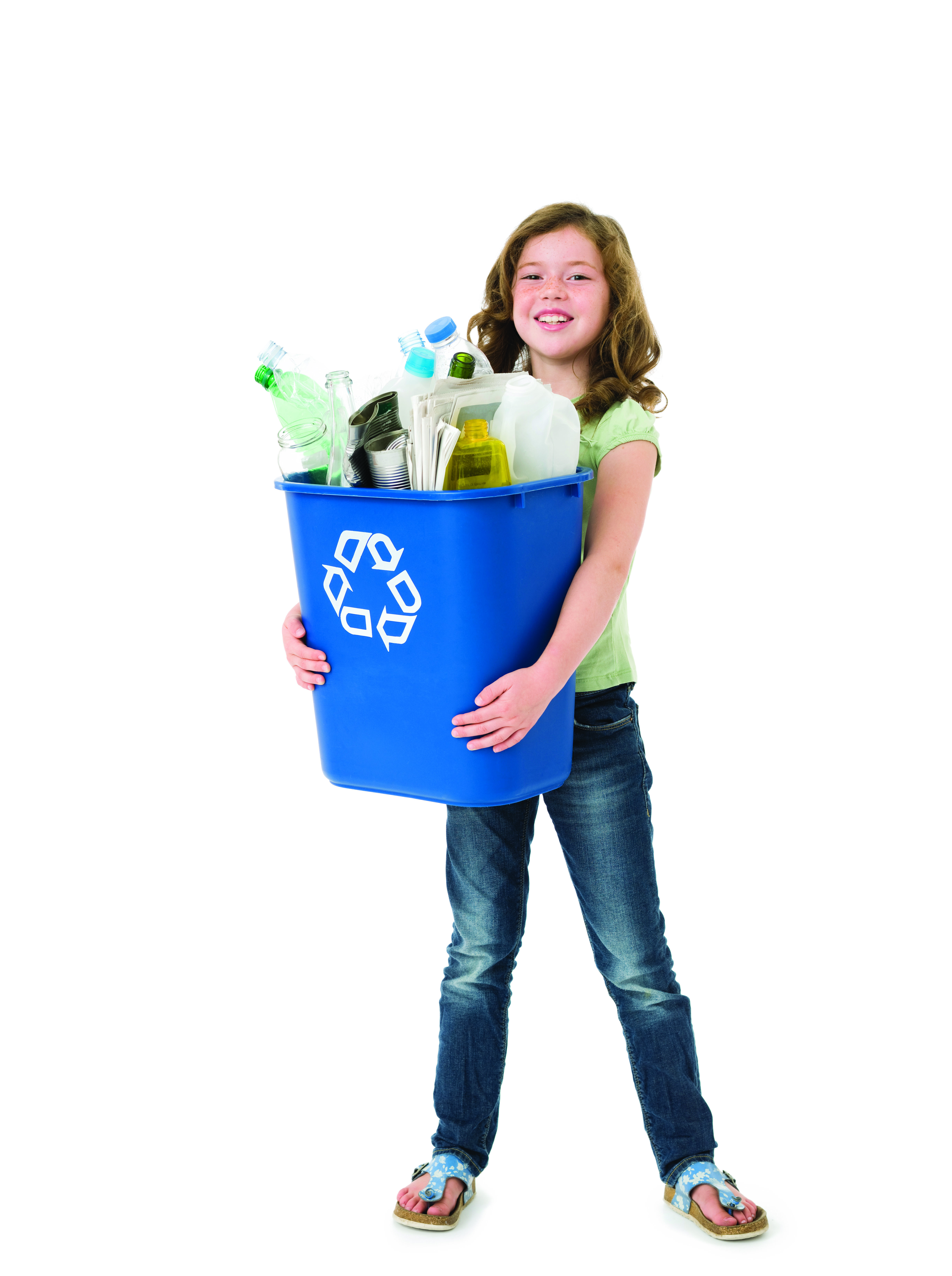 kid with recycling bin